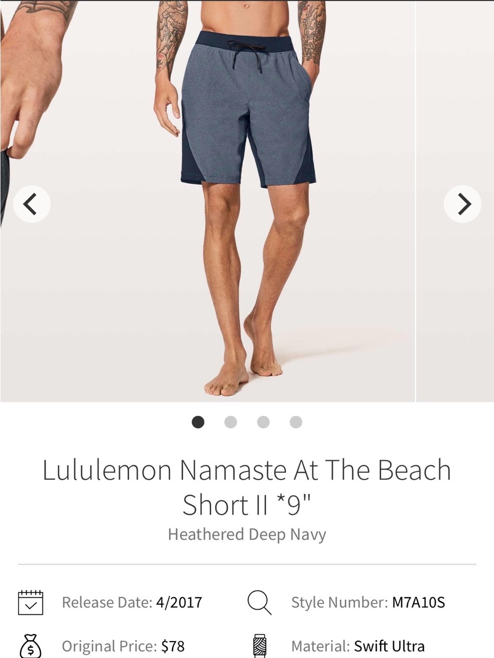 Mens Lululemon Namaste At The Beach Short II 9" Heathered Navy Blue Lined-L